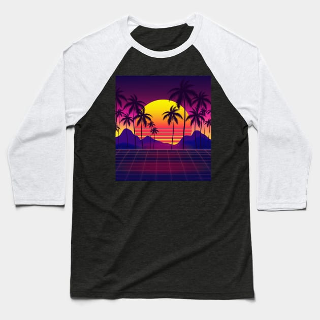 Mesmerizing Sunset Synthwave Baseball T-Shirt by edmproject